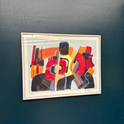 Lithographie en couleur originale suédoise – “Composition” par Bo Thorén – Signée – Vintage et encadrée