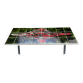 Table basse vintage en métal chromé et céramique