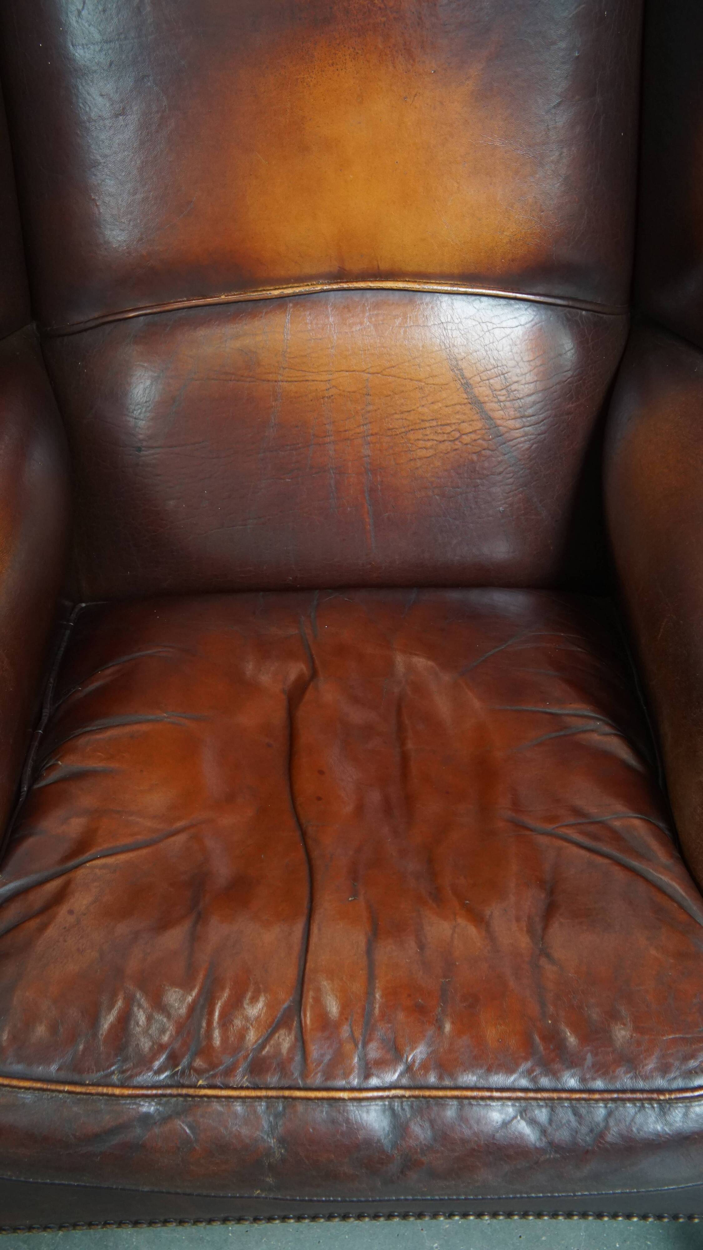 Dark English-Style Sheepskin Wingback Chair