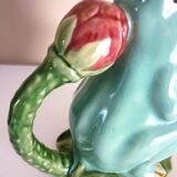 Frog pitcher, glazed ceramic, slipware, signed Athezza Franca