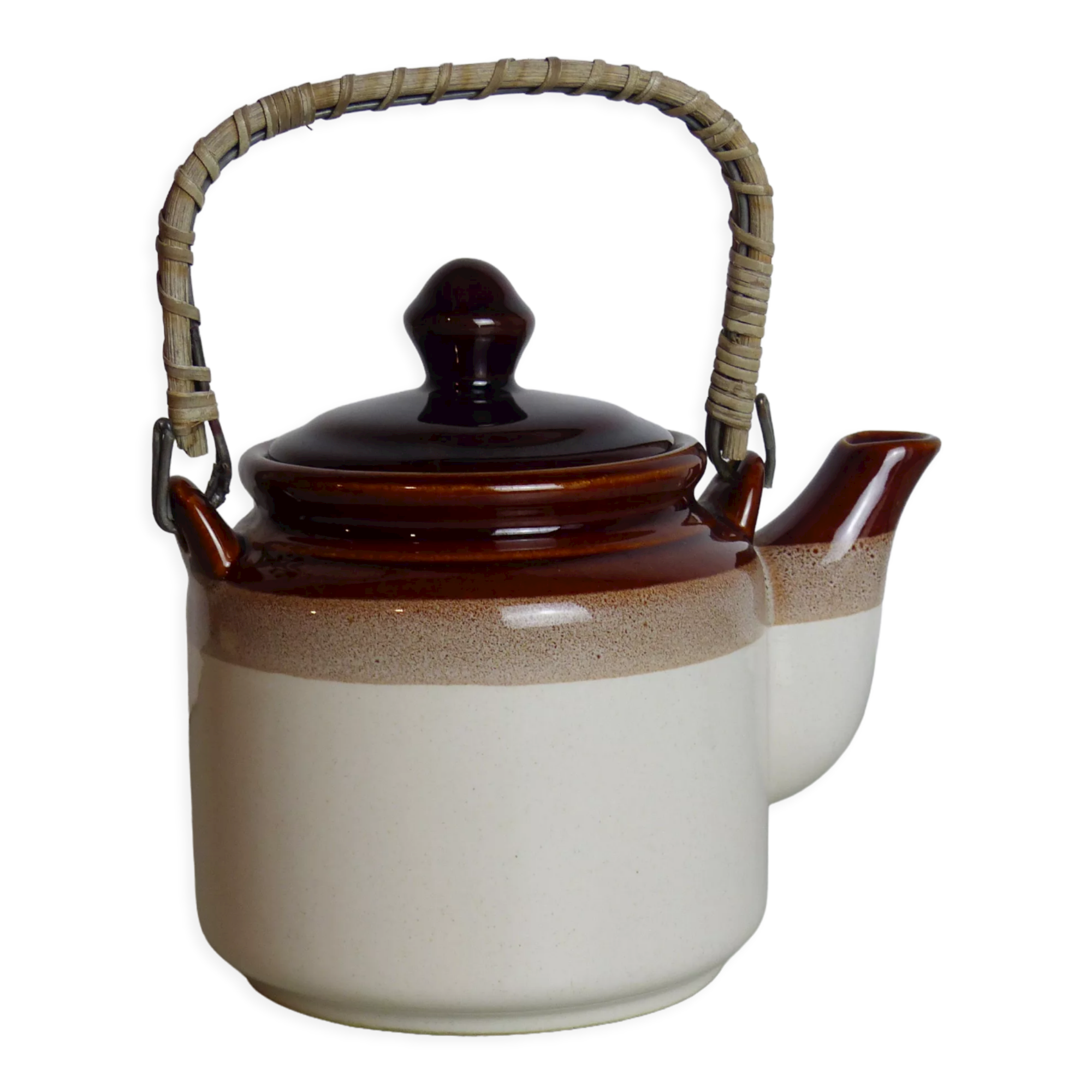 Teapot in beige and brown stoneware