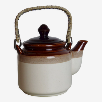 Teapot in beige and brown stoneware