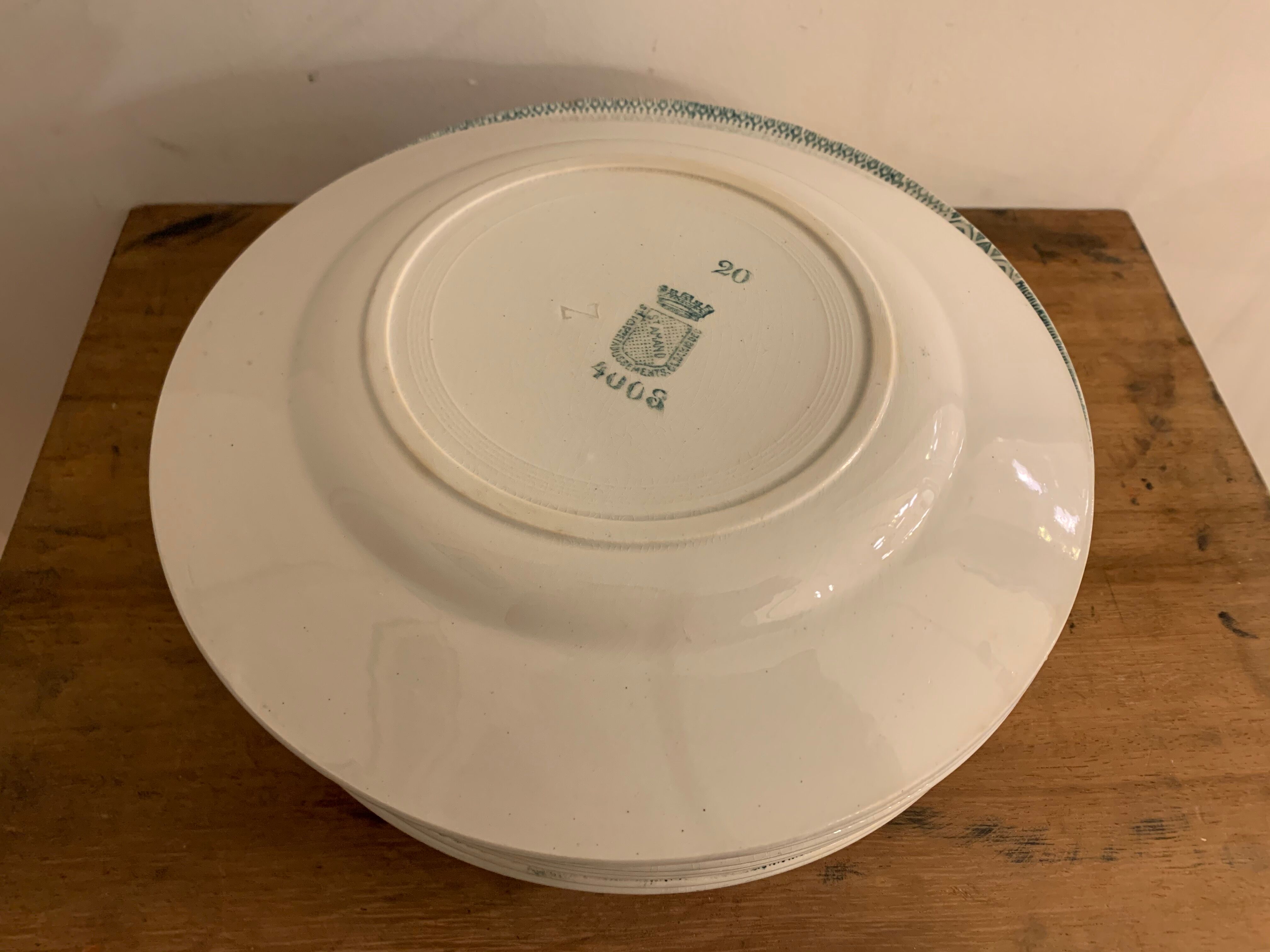 10 dessert plates and Art Deco green Saint Amand serving dish