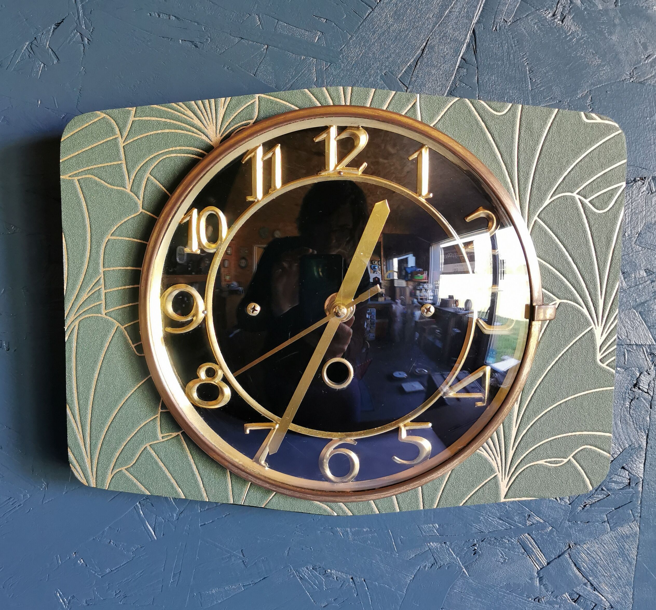 Rectangular silent vintage wall pendulum pendulum clock "golden green black"