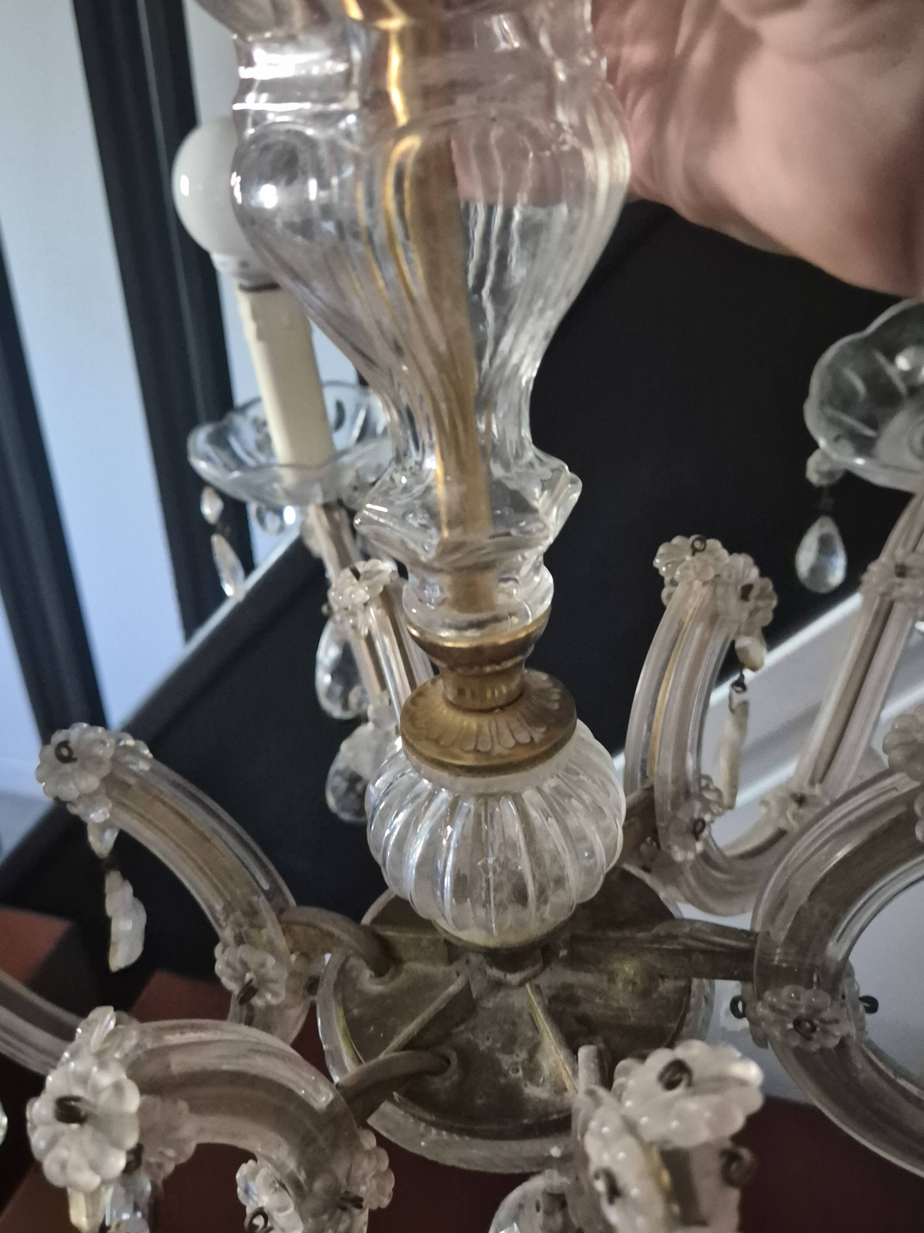 vintage 1960s glass and brass pendant chandelier with pendants