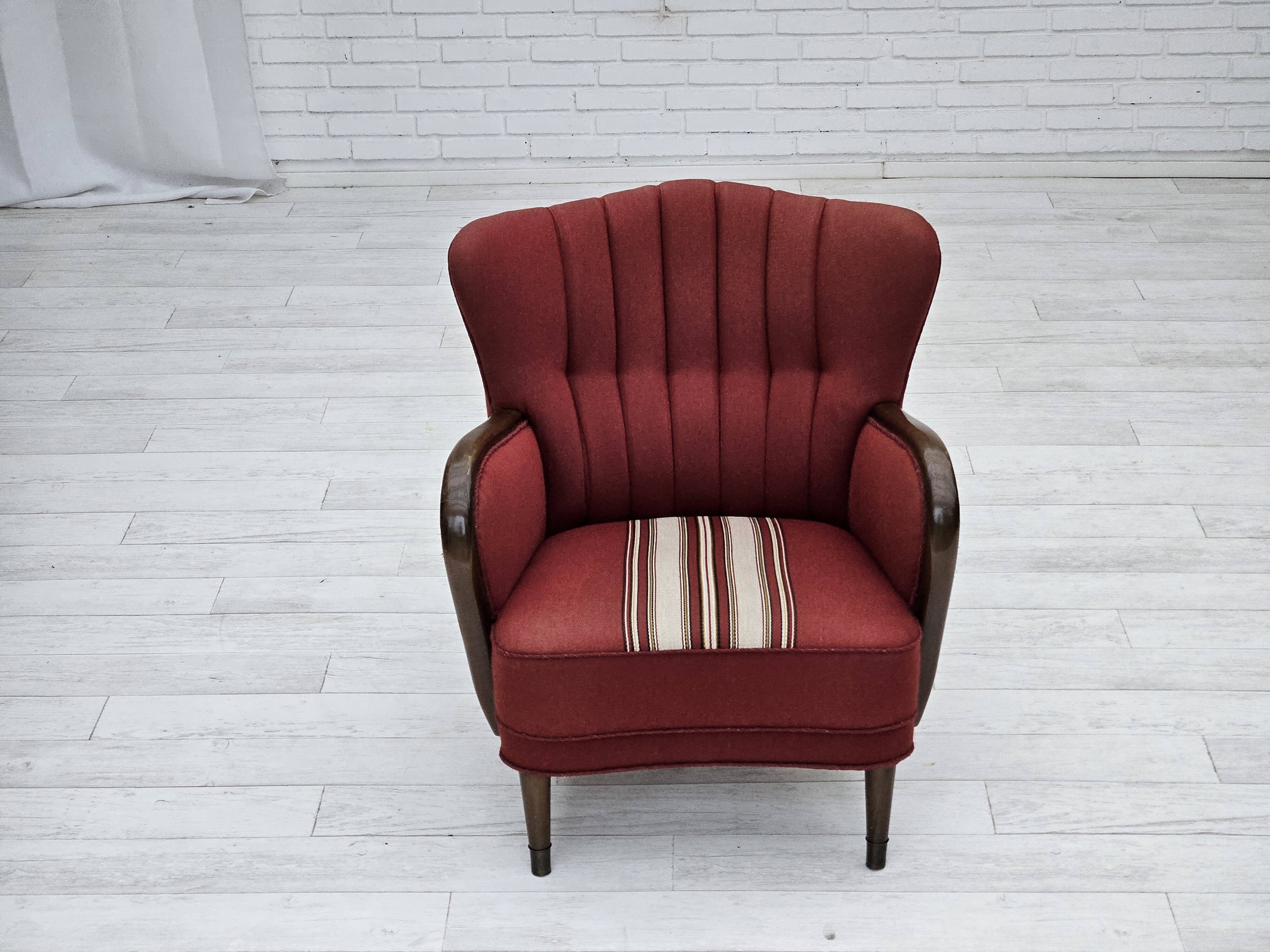 1960s, Danish armchair by Alfred Christensen, red furniture wool fabric.