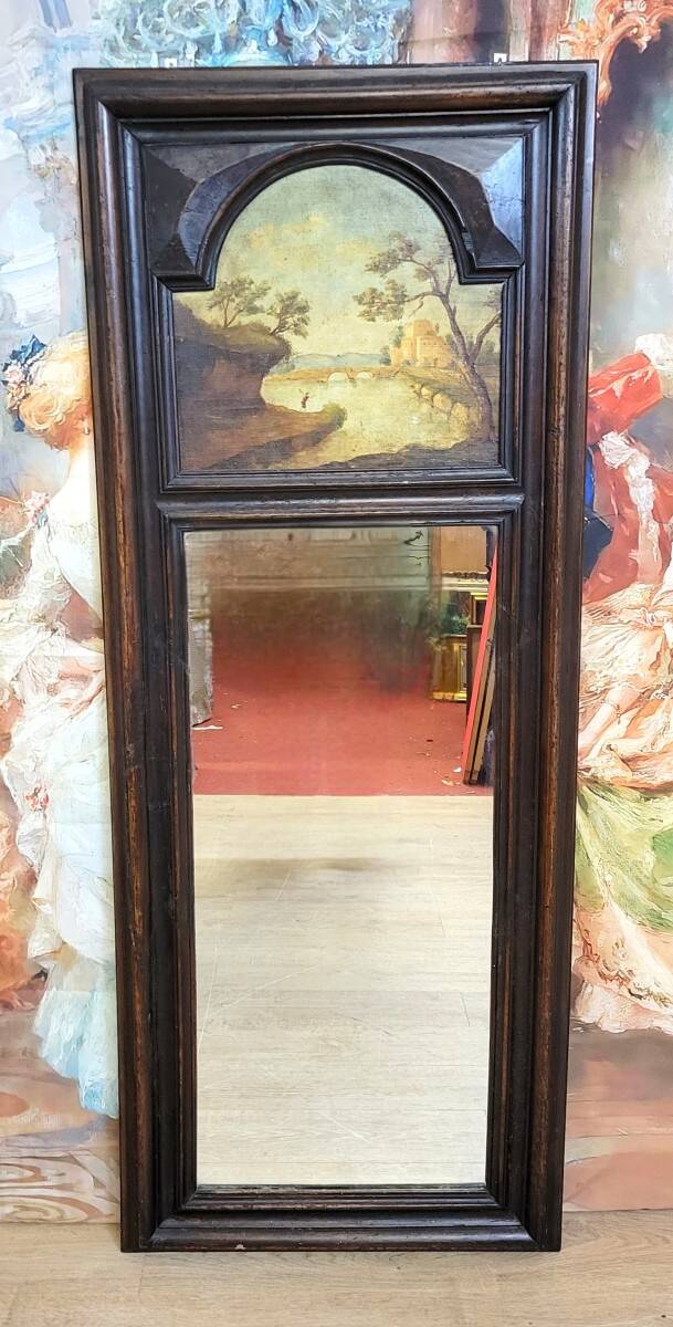 natural wood trumeau with oil painting on panel