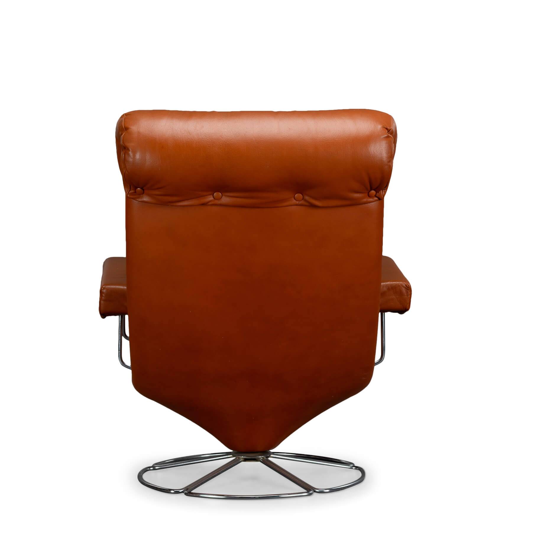 Cognac Leather Swivel chair, 1960s