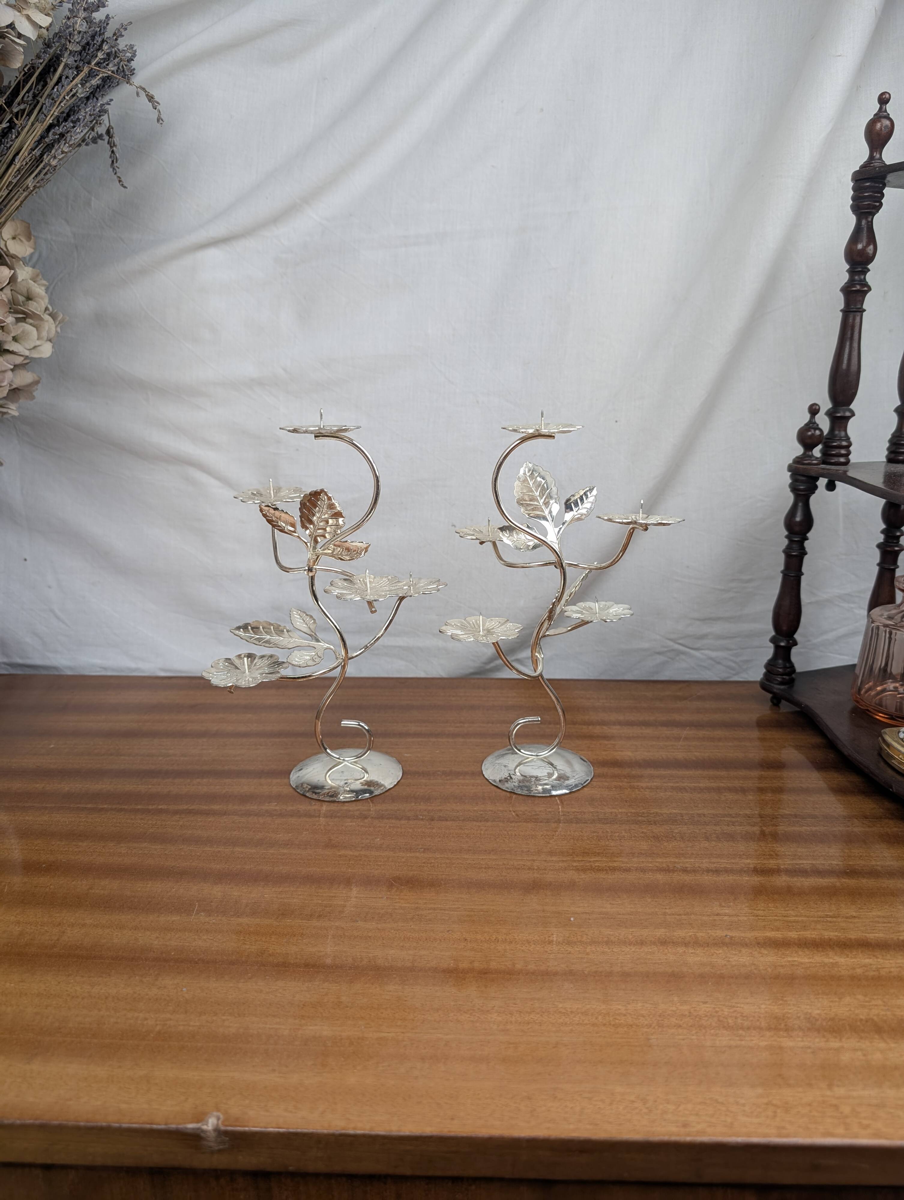Pair of Art Nouveau Style Silver Plated Metal Candlesticks, BMF Made in Germany