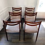 Set of 6 vintage Scandinavian chairs in Rio rosewood & beige mottled velvet 60's