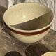 Large speckled beige salad bowl with ochre trim H14 D25