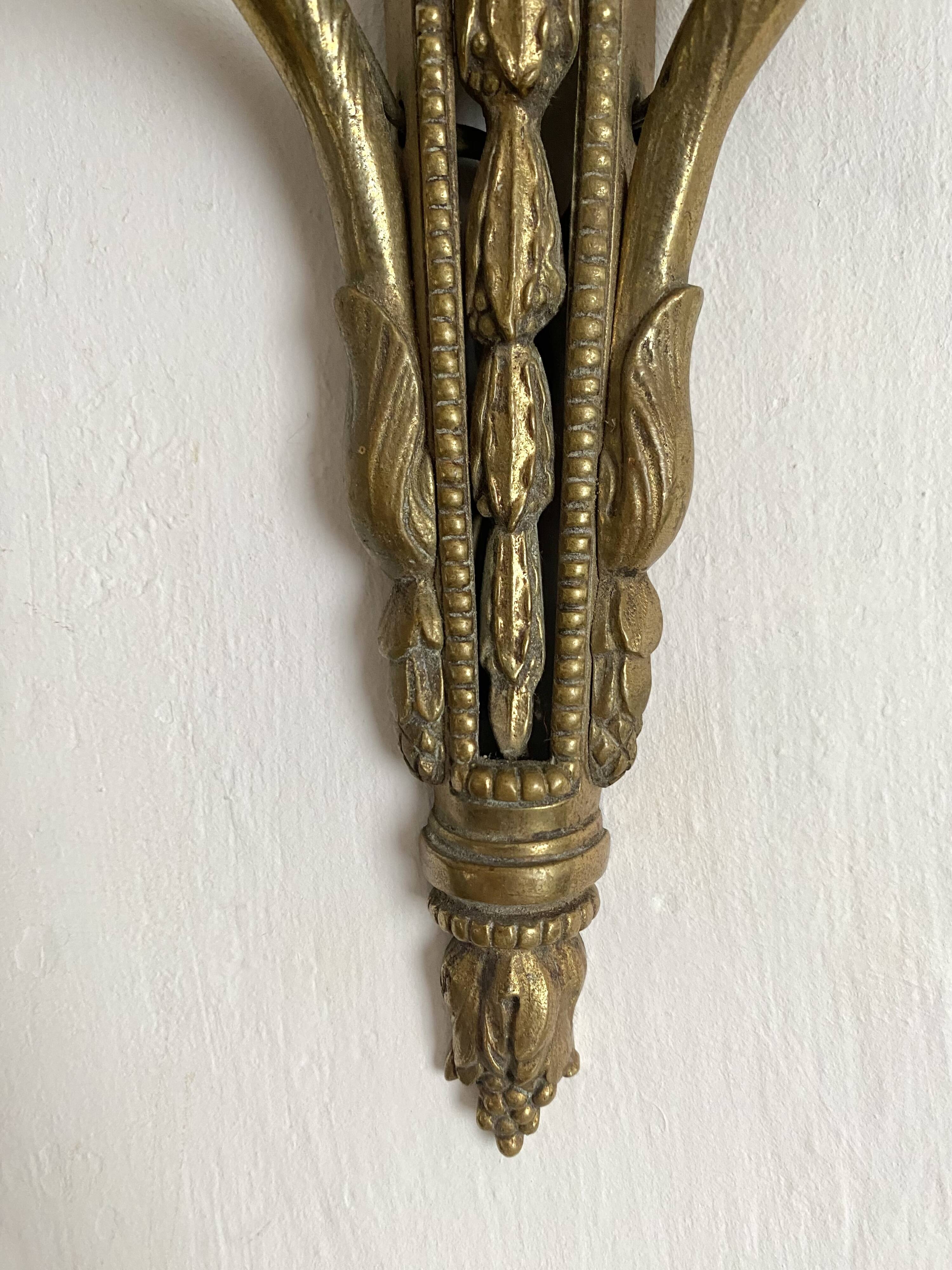 Pair of antique gilt bronze wall lights, Louis XVI style