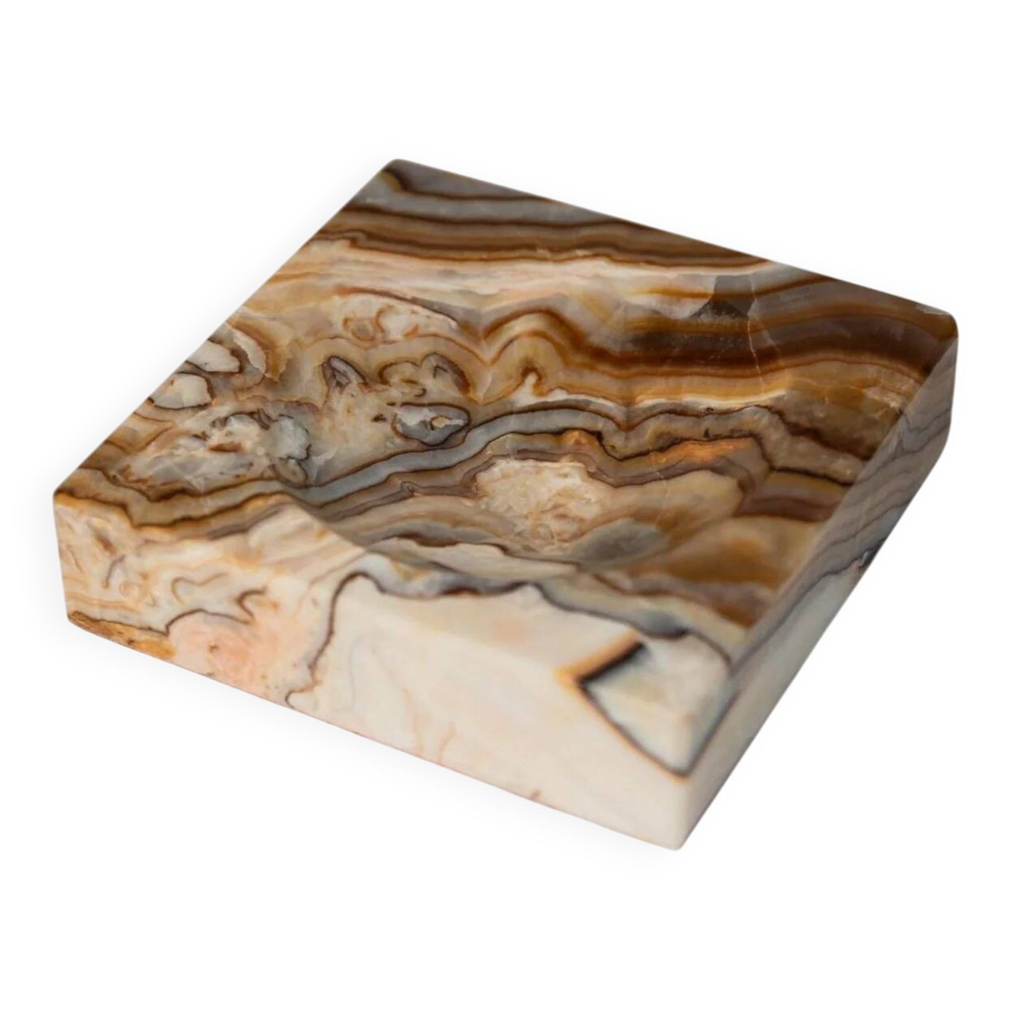 Beige-Black-Brown Marble Ashtray, Italian 1970s Design, Heavy Sculptural Table Decor