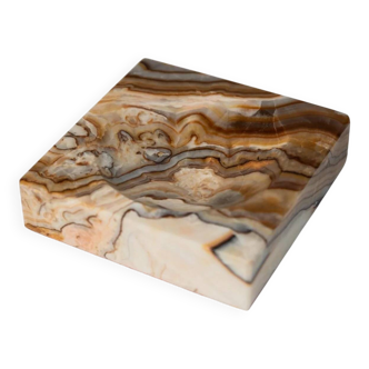 Beige-Black-Brown Marble Ashtray, Italian 1970s Design, Heavy Sculptural Table Decor