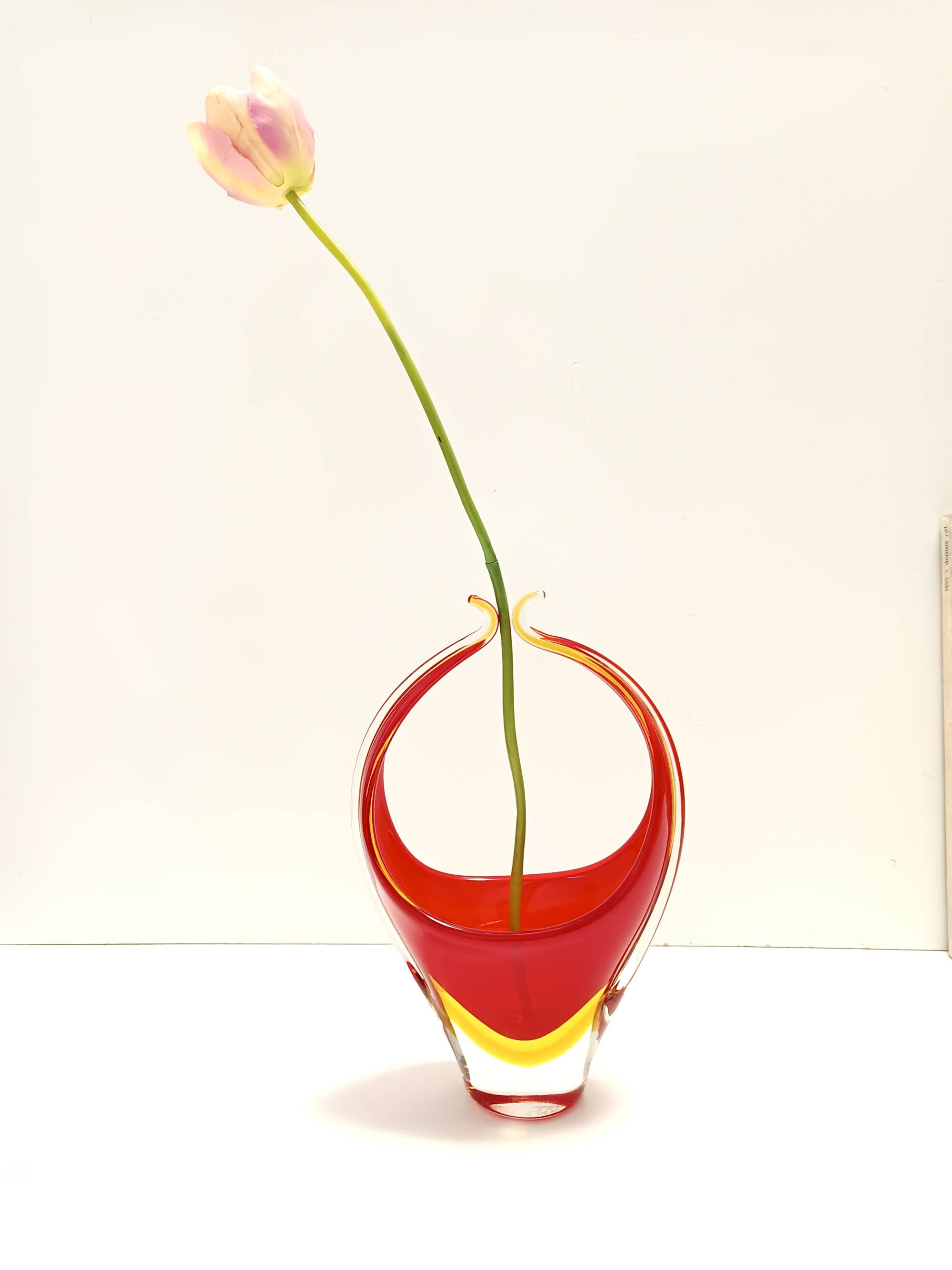 Red and Yellow Sommerso Murano Glass Vase attr. to Flavio Poli, Italy