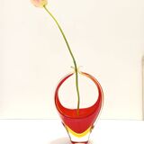 Red and Yellow Sommerso Murano Glass Vase attr. to Flavio Poli, Italy