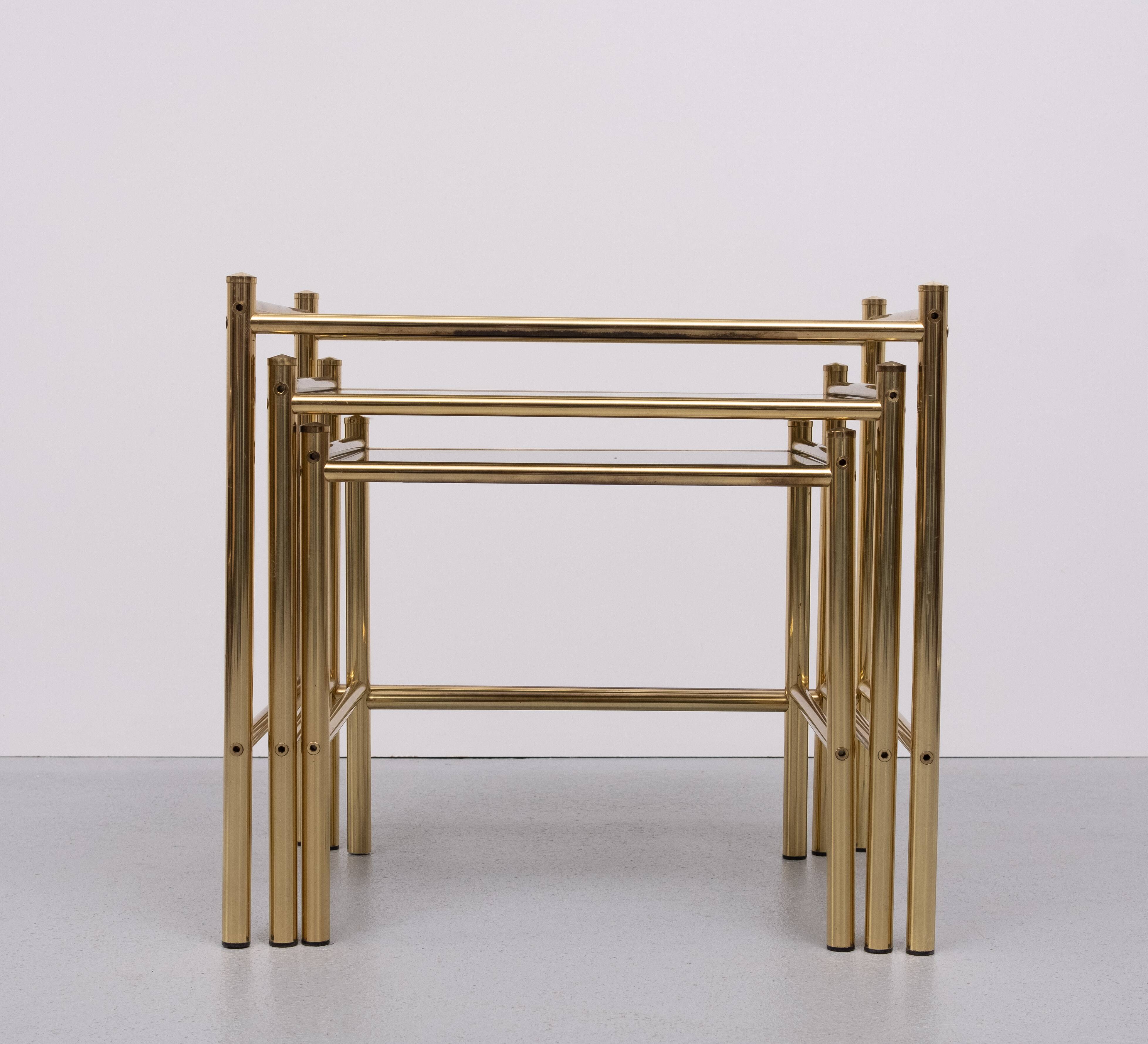 Brass nesting tables Hollywood Regency 1970s France
