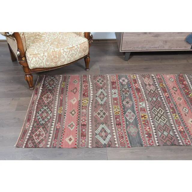 1970s Turkish Oushak Handmade Wool Cotton Brown Kilim Runner Rug 98x418