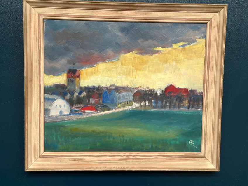 Original Swedish Oil On Panel – “Village” By A.G. – Dated 1948 – Vintage & Framed