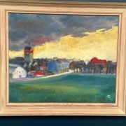 Original Swedish Oil On Panel – “Village” By A.G. – Dated 1948 – Vintage & Framed