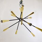 Black and brass articulated Sputnik chandelier in Stilnovo style, Italy, 1950.