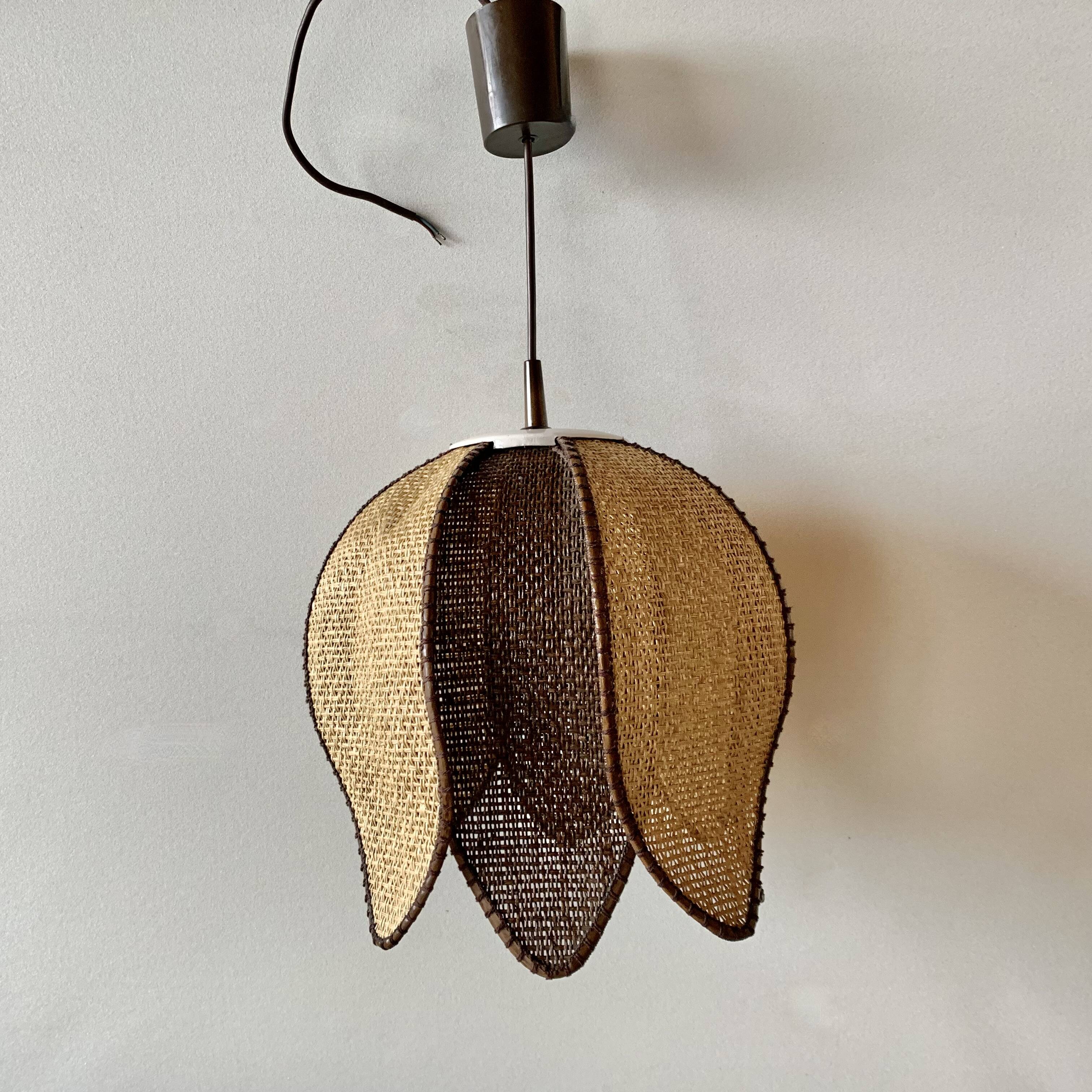 Vintage lotus flower pendant in two-tone braided rope