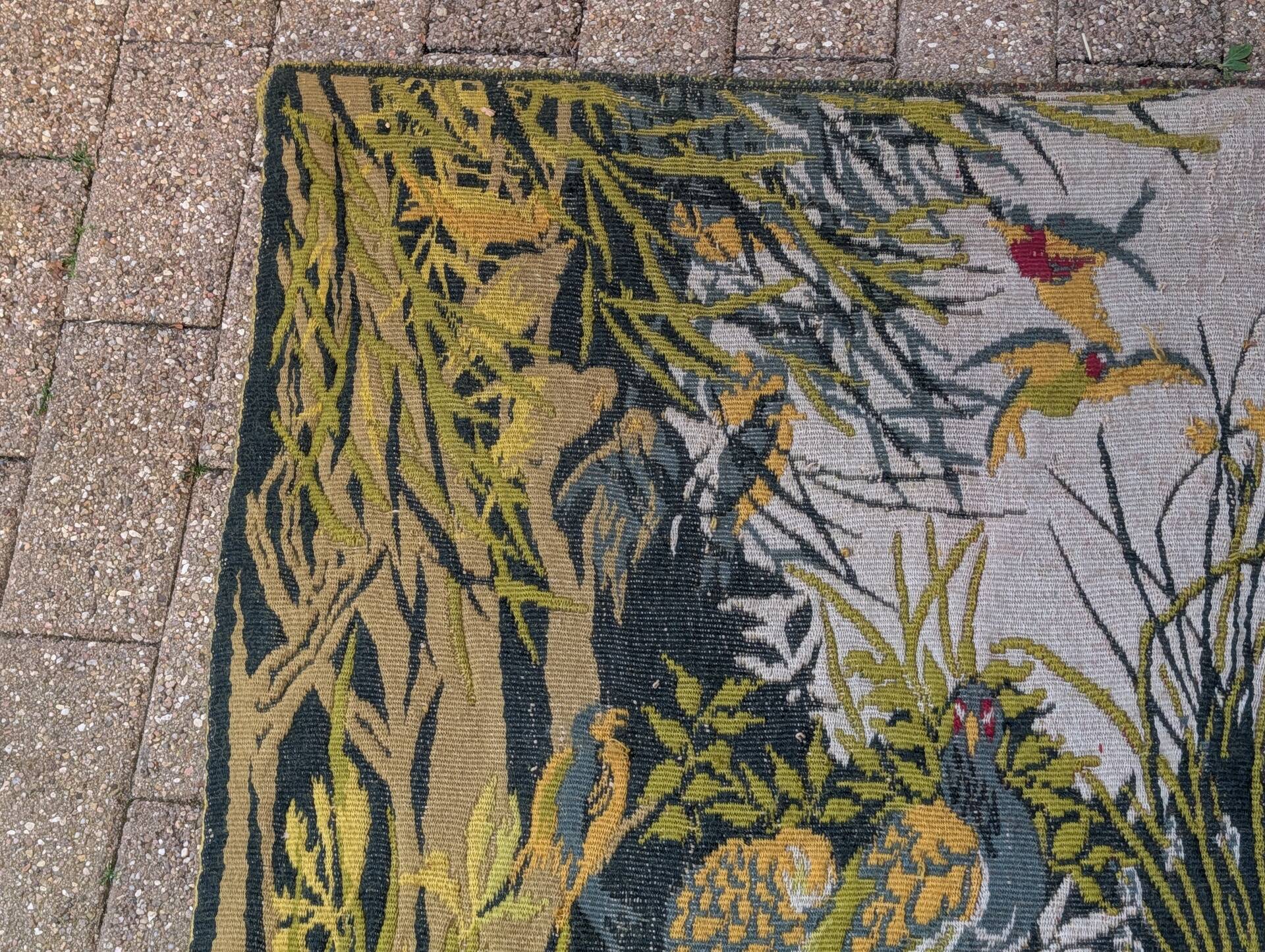 Large Aubusson tapestry "Verdure with birds" signed