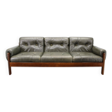 Mid-century Czechoslovak green leather sofa, 1970s