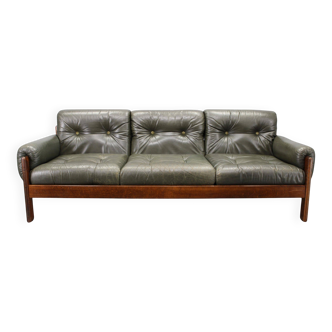 Mid-century Czechoslovak green leather sofa, 1970s