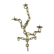 Brutalist candle holder, wrought iron, chain links, gold patina.