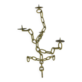 Brutalist candle holder, wrought iron, chain links, gold patina.