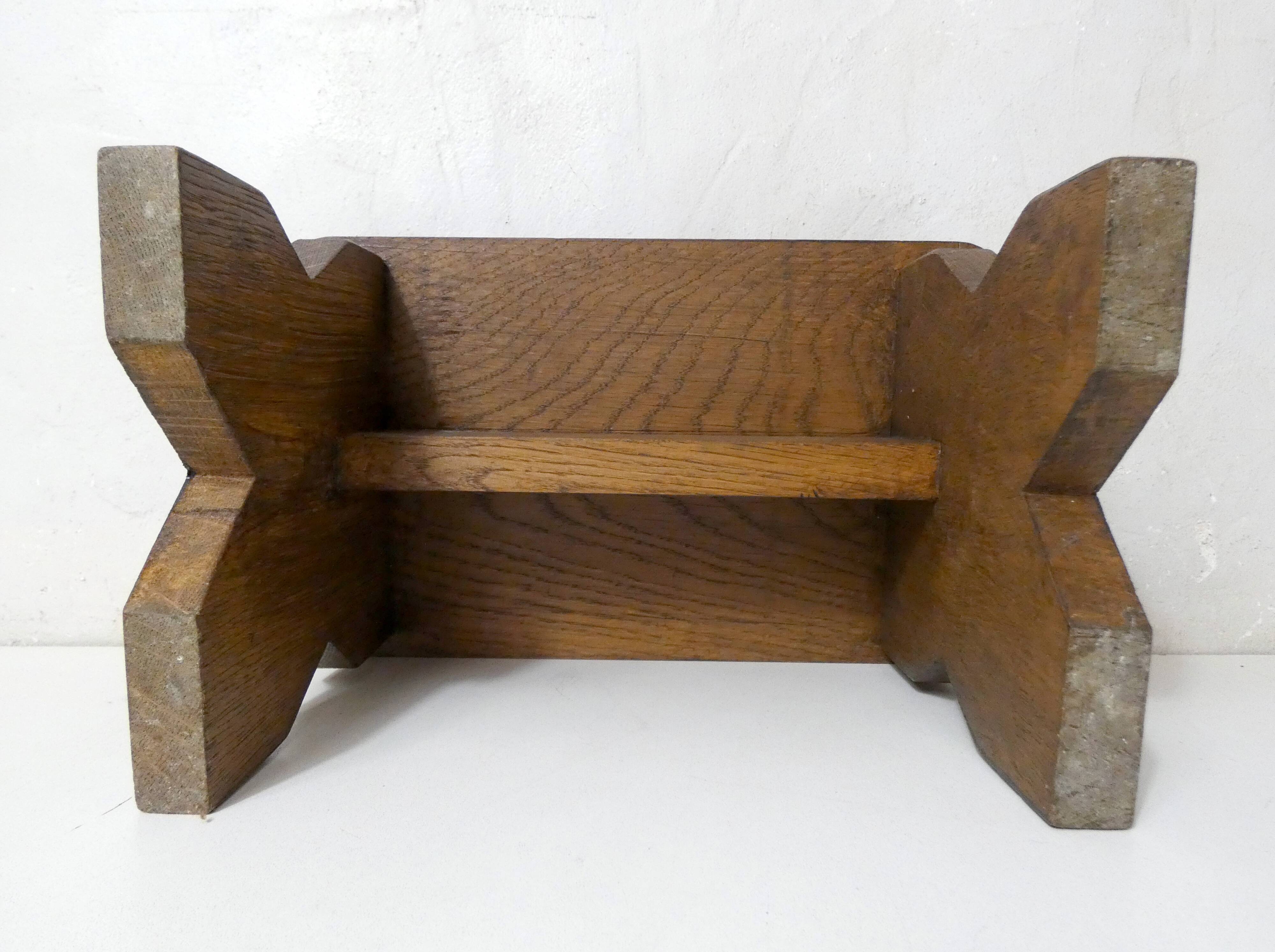 Old small bench in solid oak wood vintage step stool