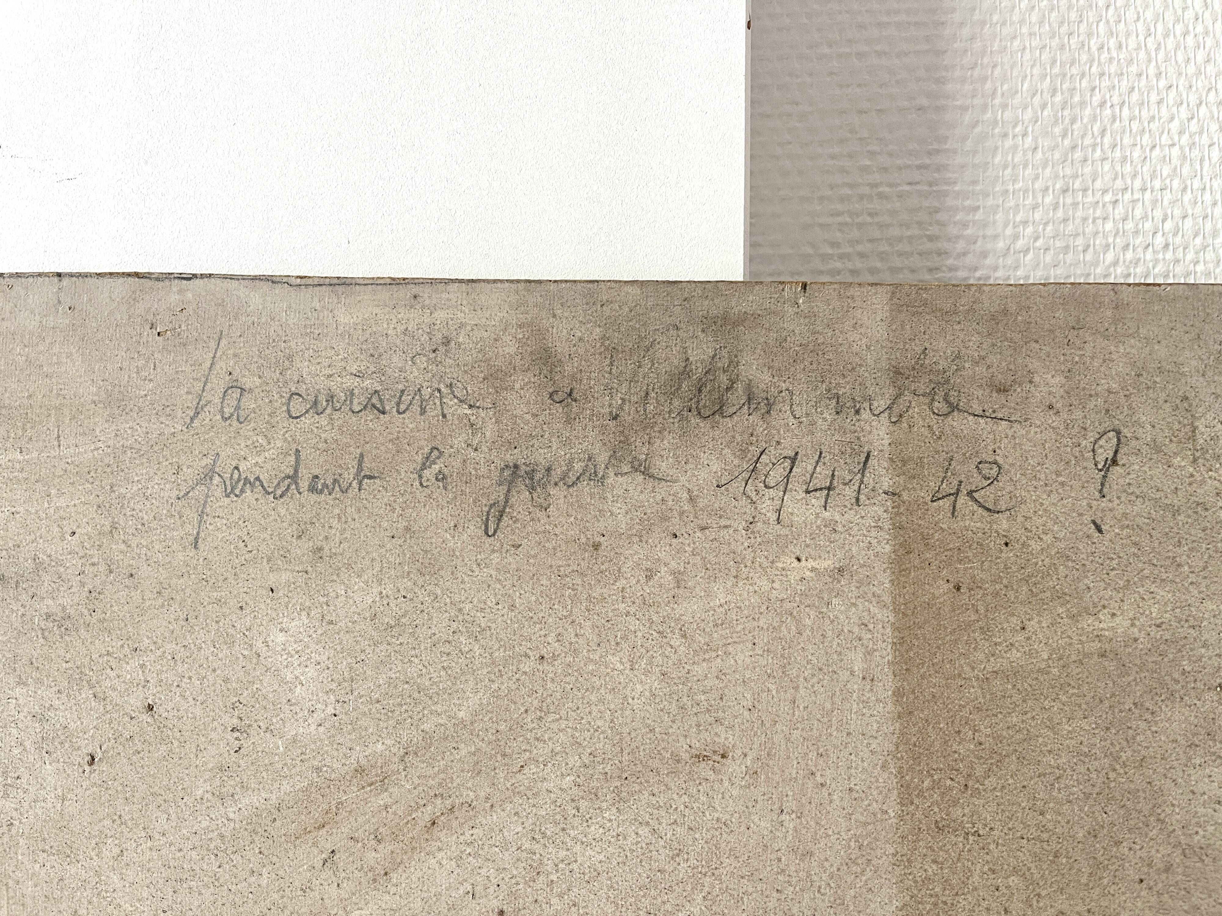 Oil painting of an interior scene 1940, portrait of children signed