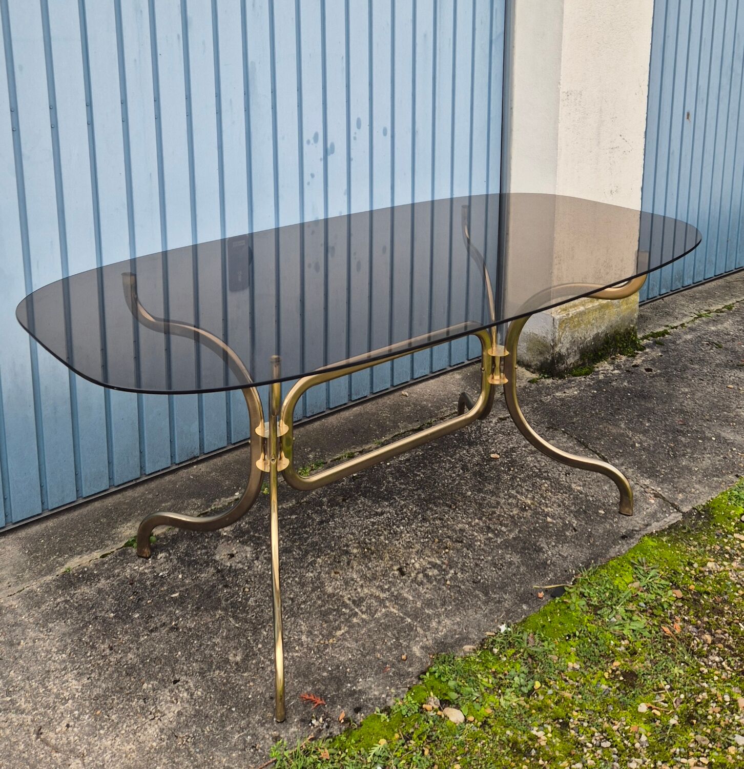 Smoked glass oval table 1970s