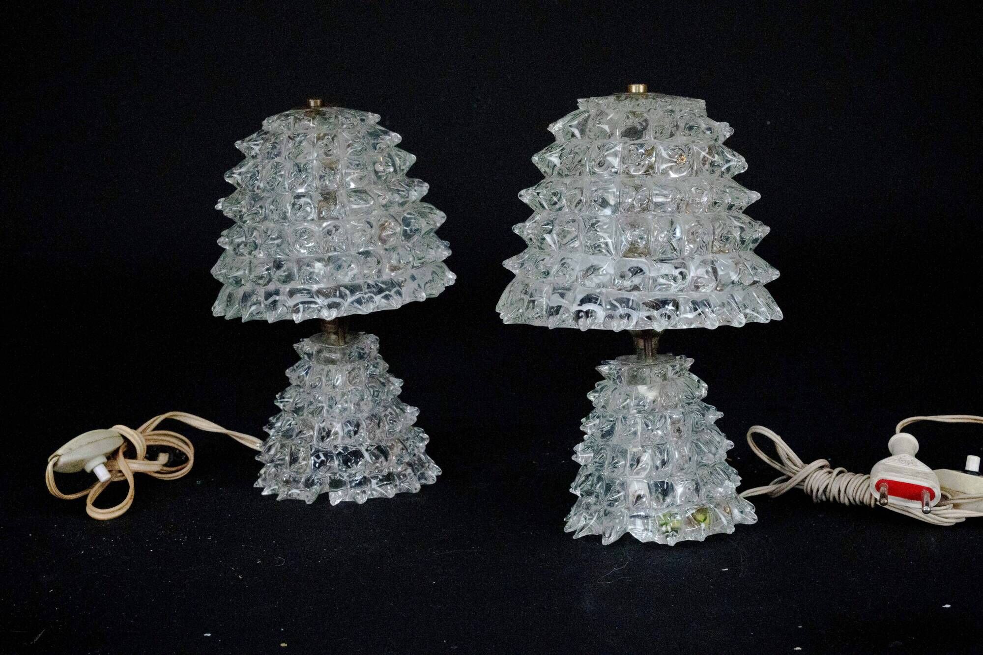Pair of Italian Murano “Rostrato” Glass Table Lamps by Ercole Barovier, 194