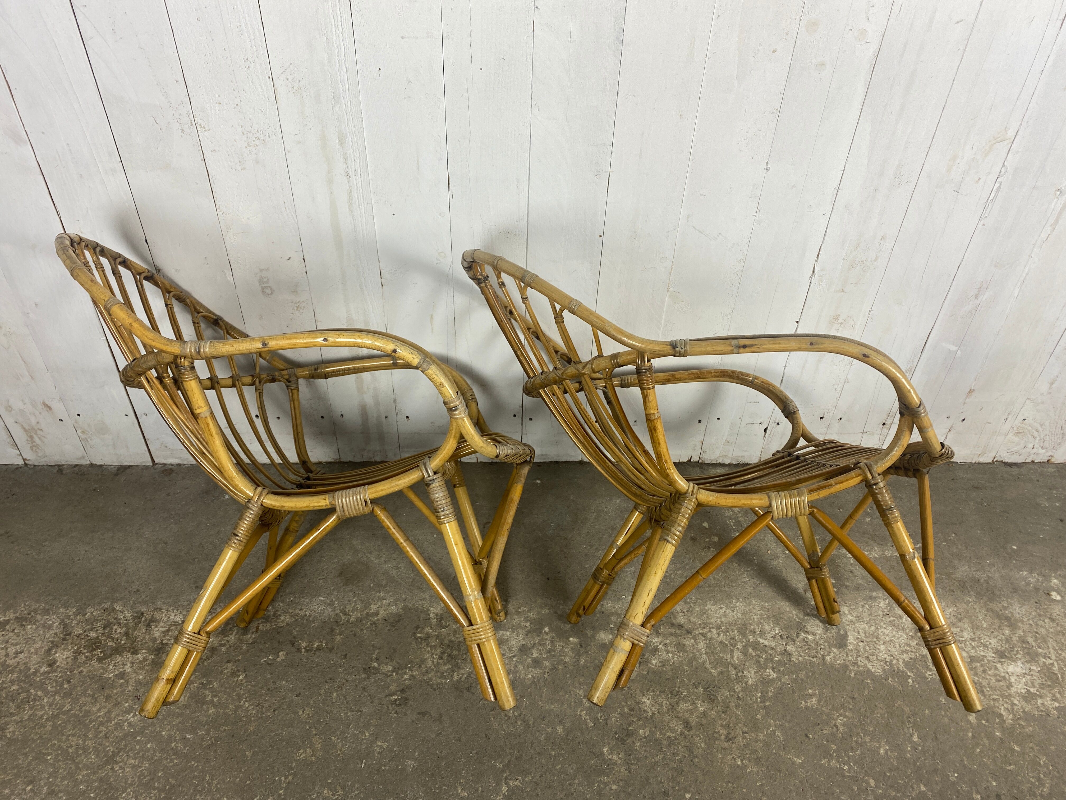 Paire de fauteuils rotin