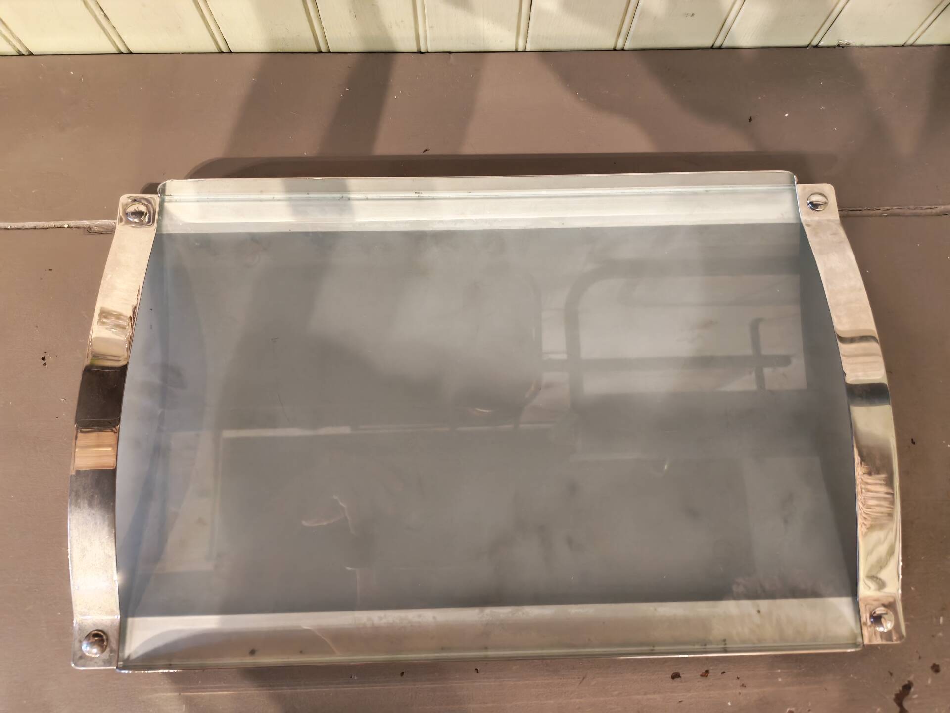 Chrome metal and glass vintage tray
