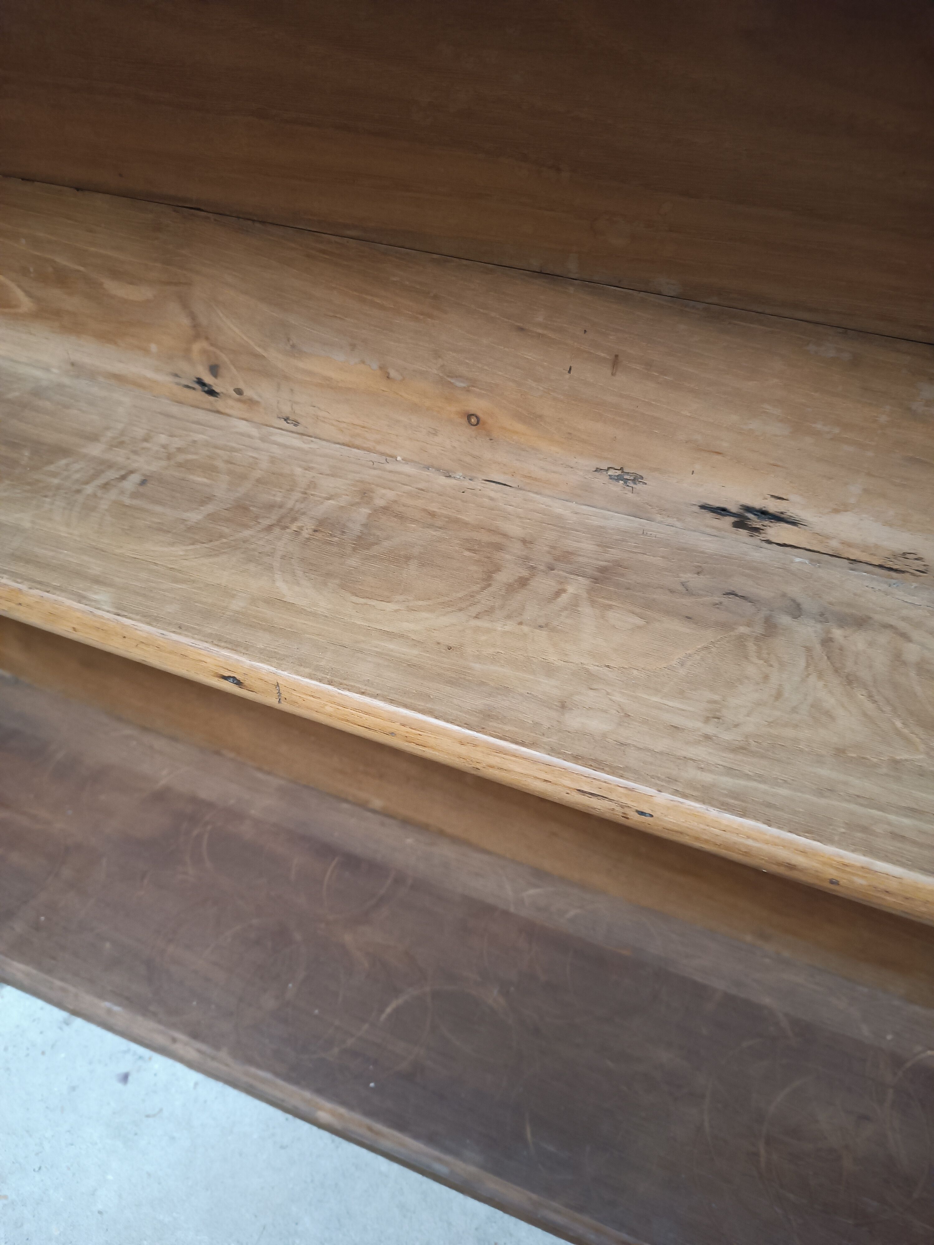 Old wall shelf in raw wood
