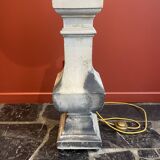 "Balustrade" lamp in terracotta, Ashoka silk shade, pistachio green.