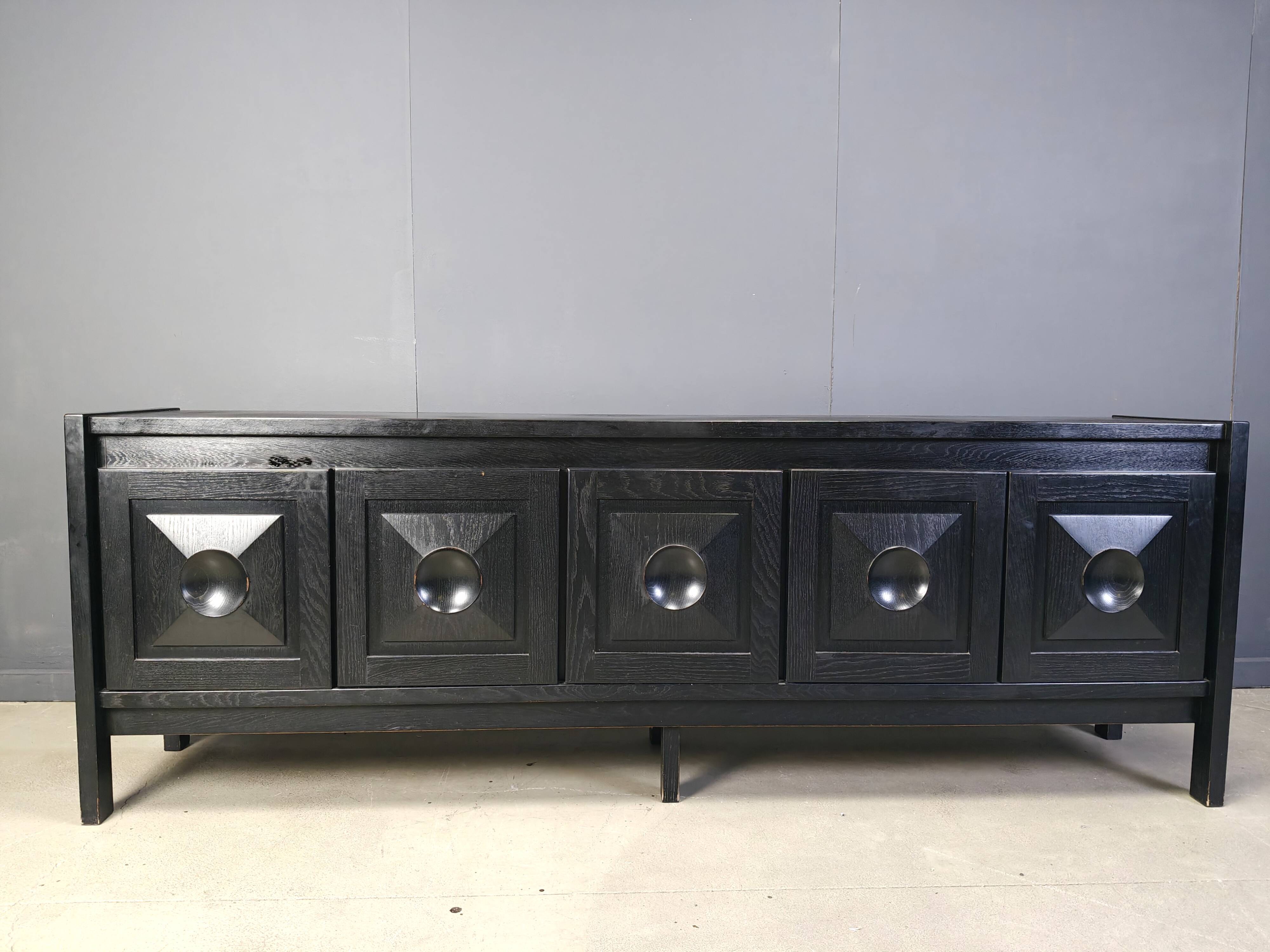 Ebonized wooden brutalist credenza, 1970s