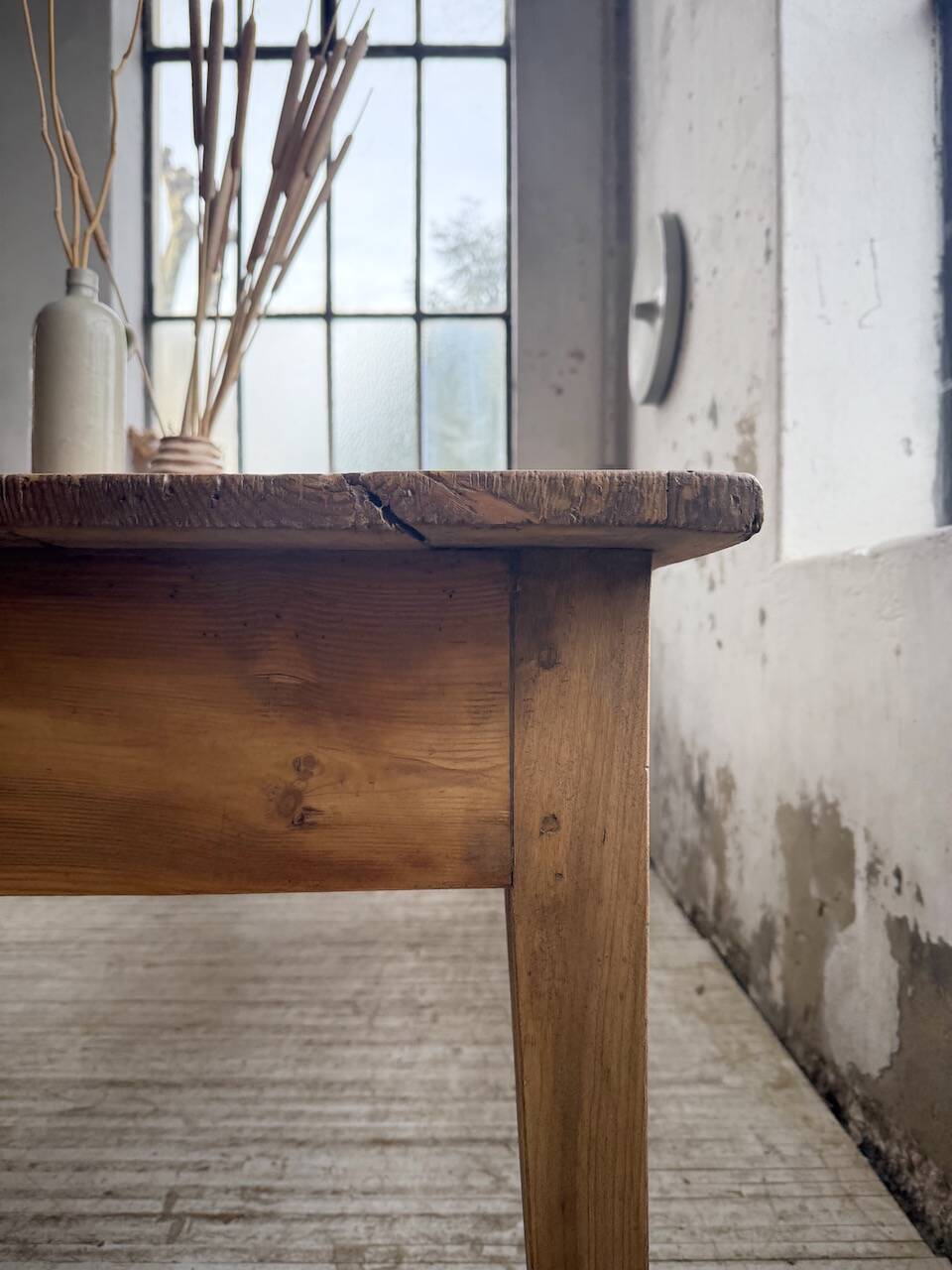 Pine and oak farmhouse table with multiple drawers, communal type, 240cm.