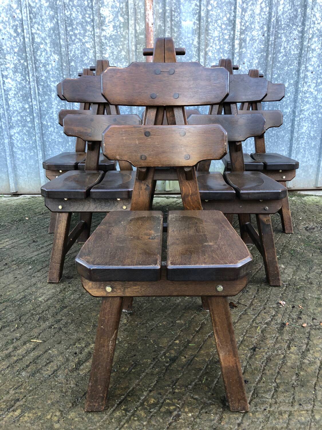6 brutalist chairs in solid oak