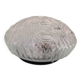 Round structured glass ceiling light / vintage 60s-70s
