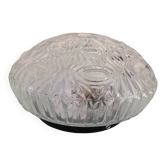 Plafonnier rond en verre structuré / vintage années 60-70