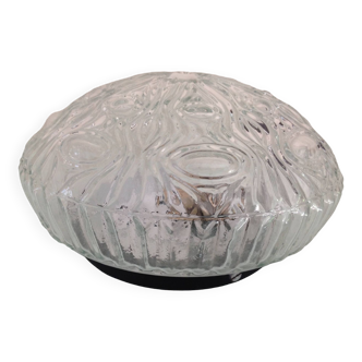 Round structured glass ceiling light / vintage 60s-70s
