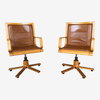 Paire de fauteuils de bureau Cofemo cuir et bois
