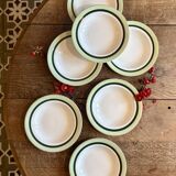 Set of 7 antique deep plates Salins - green Texas -