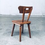 French Folk Art Rustic Dining Chair Set in Oak, 1940s, Set of 6