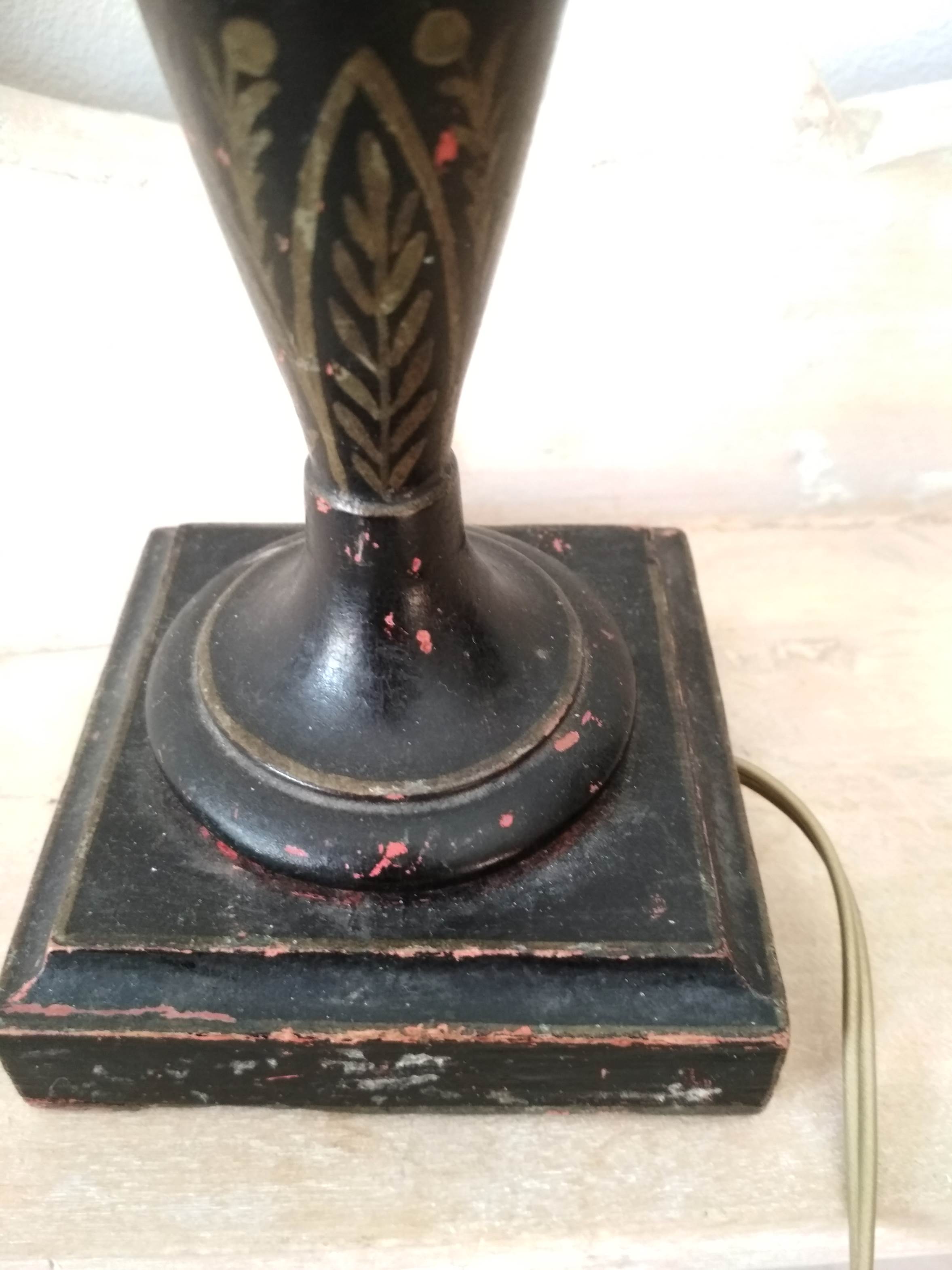 Turned wooden bedside lamp painted art deco style