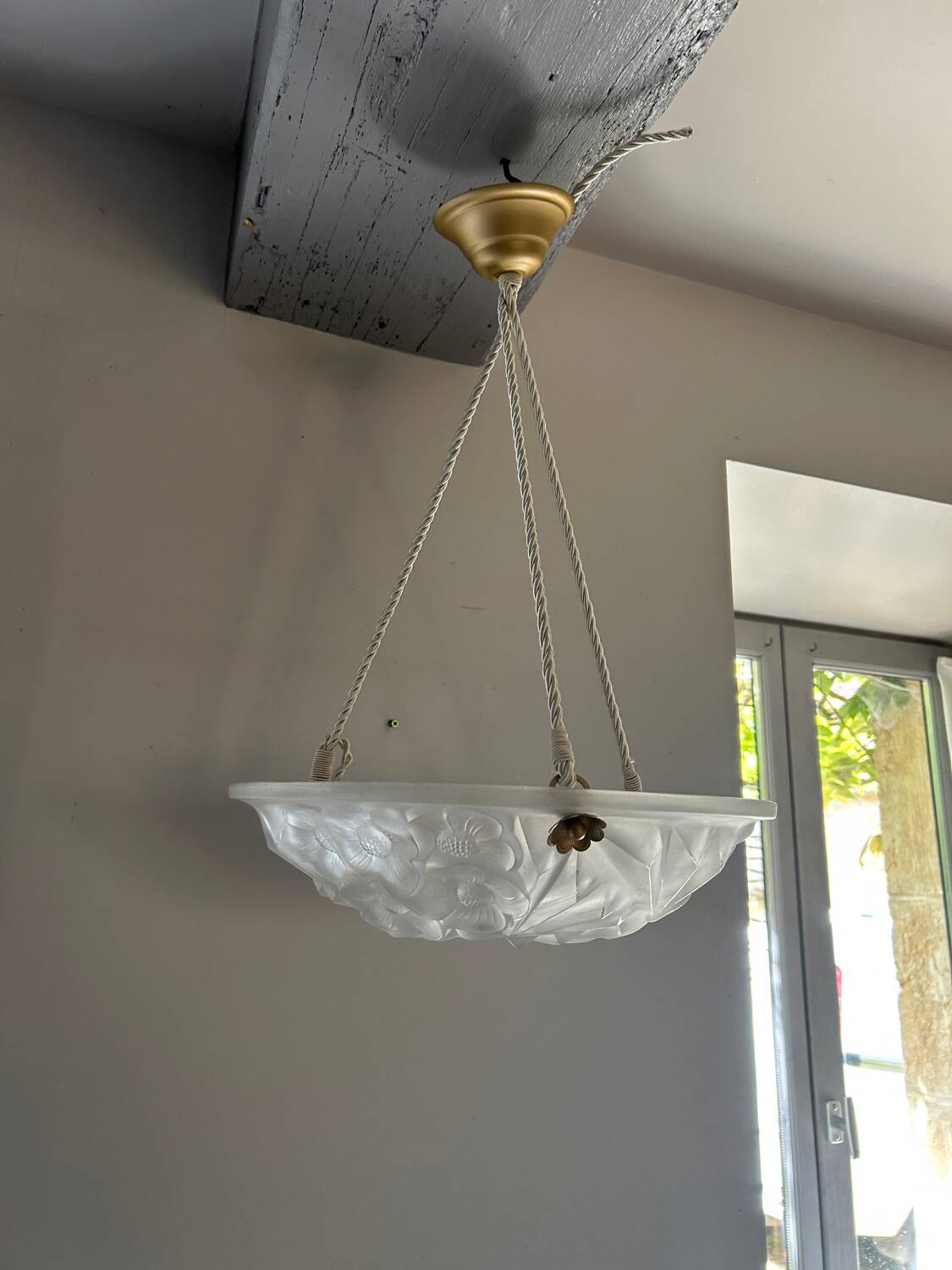Lustre coupole art deco signé degué et hubens